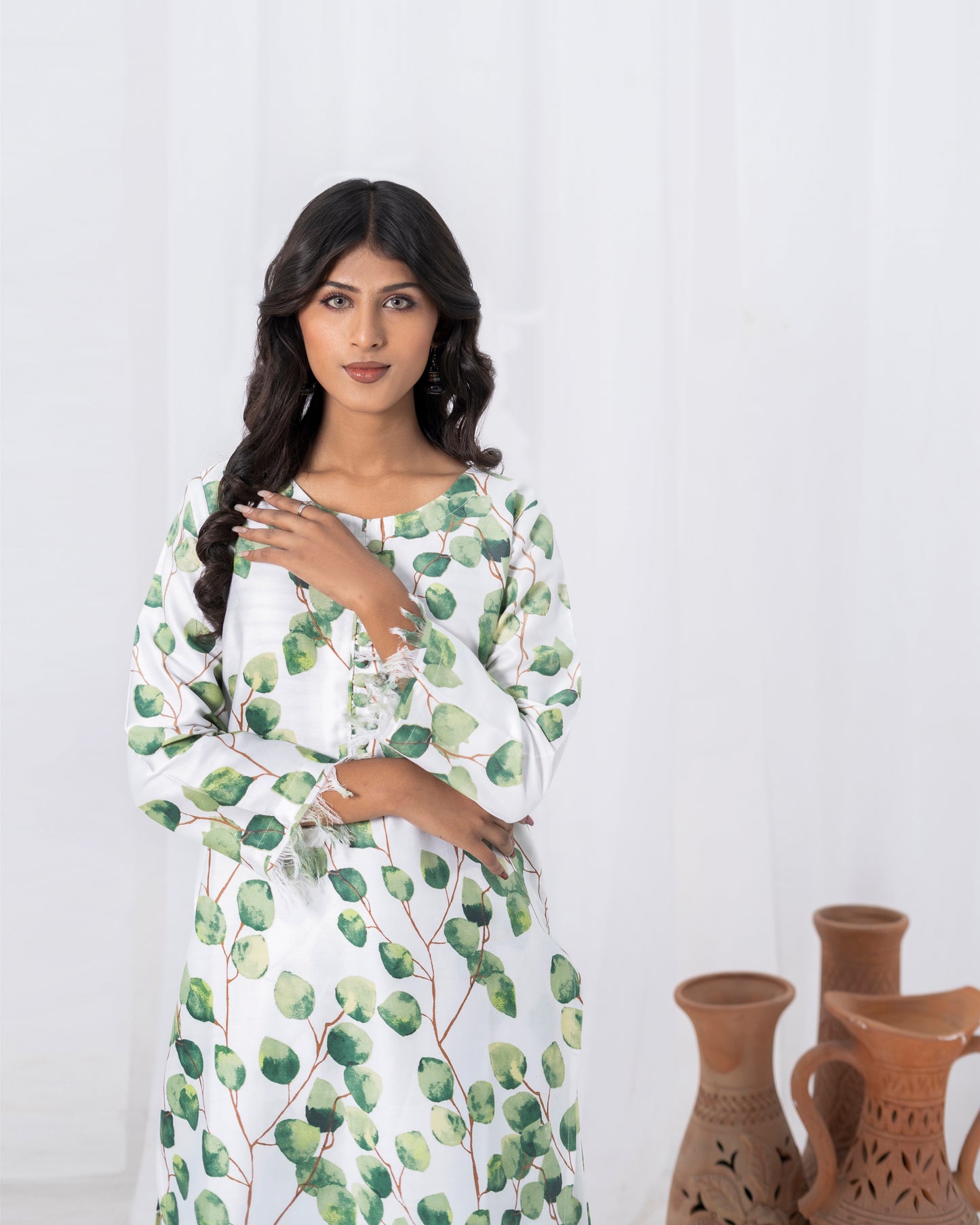 Leaf Print Cotton Satin 2-piece