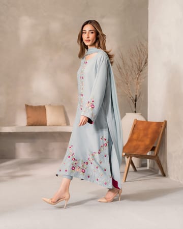 Aqua Stone Embroidered Stitched Outfit