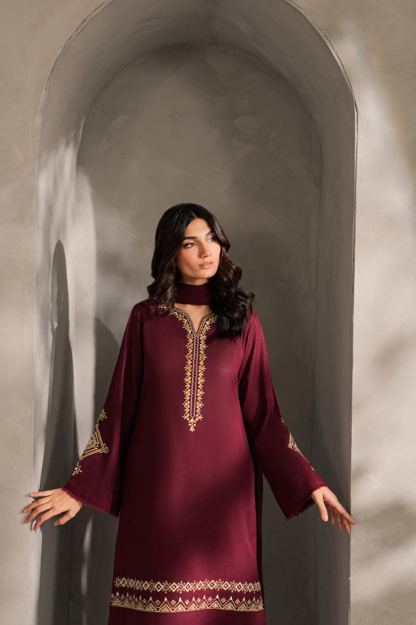 Maroon Embroidered Winter outfit (3 piece)