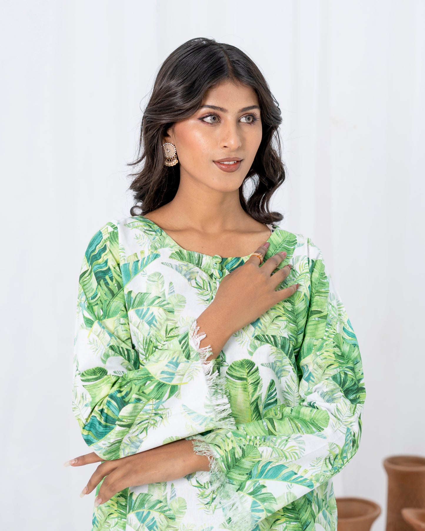 Green Print Winter Cotton 2-piece