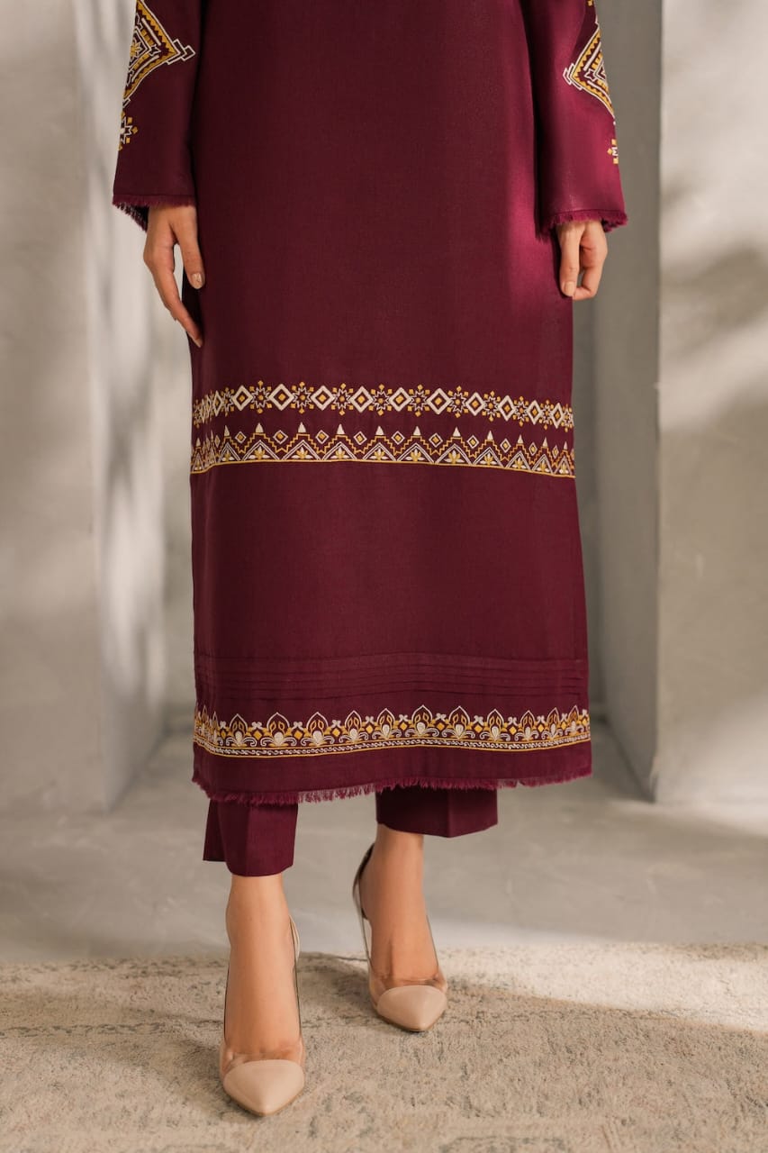 Maroon Embroidered Winter outfit (3 piece)